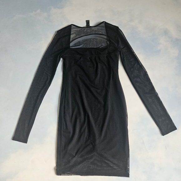 Sheer Black Long Sleeve Dress Mesh Bodycon Black Mini Dress LBD Cocktail Dress - Picture 13 of 13